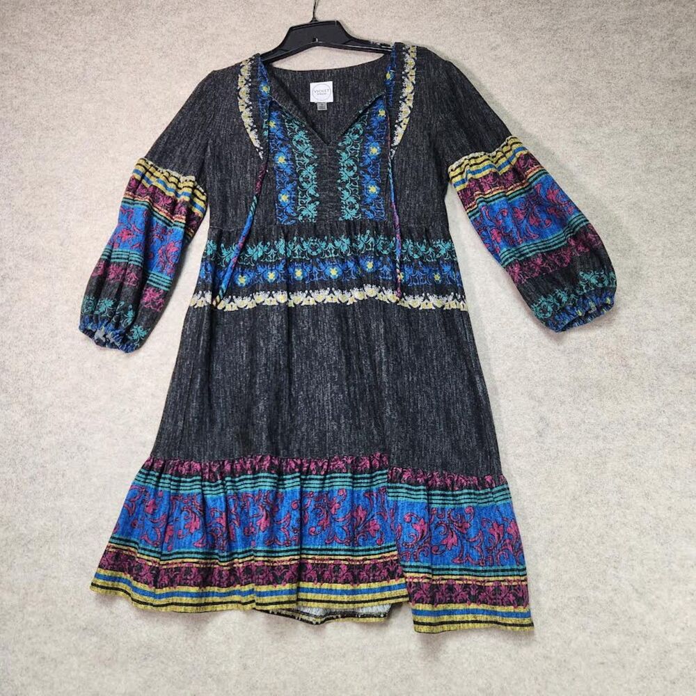Violet Women's Boho Style Dress Black & Blue Size S
